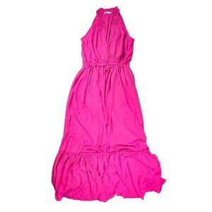 Staccato Hot Pink Sleeveless Maxi Dress  Womens Small Ruffled Hem Elastic Waist